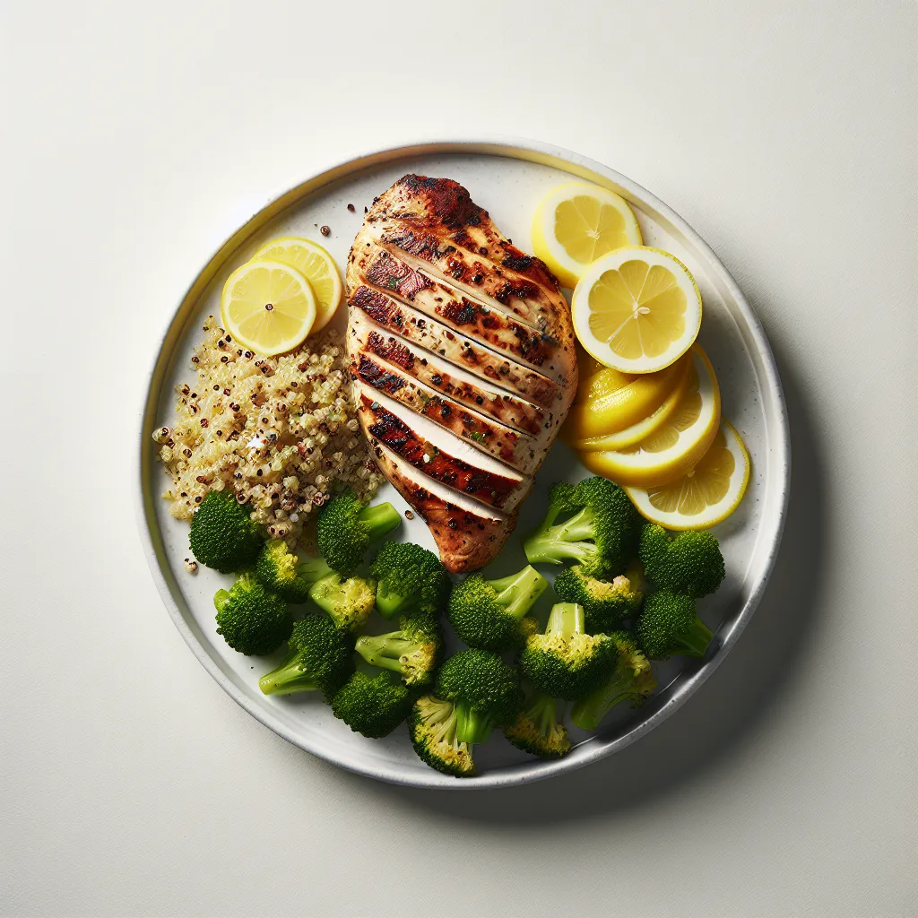 Lemon Herb Grilled Chicken with Quinoa and Steamed Broccoli
