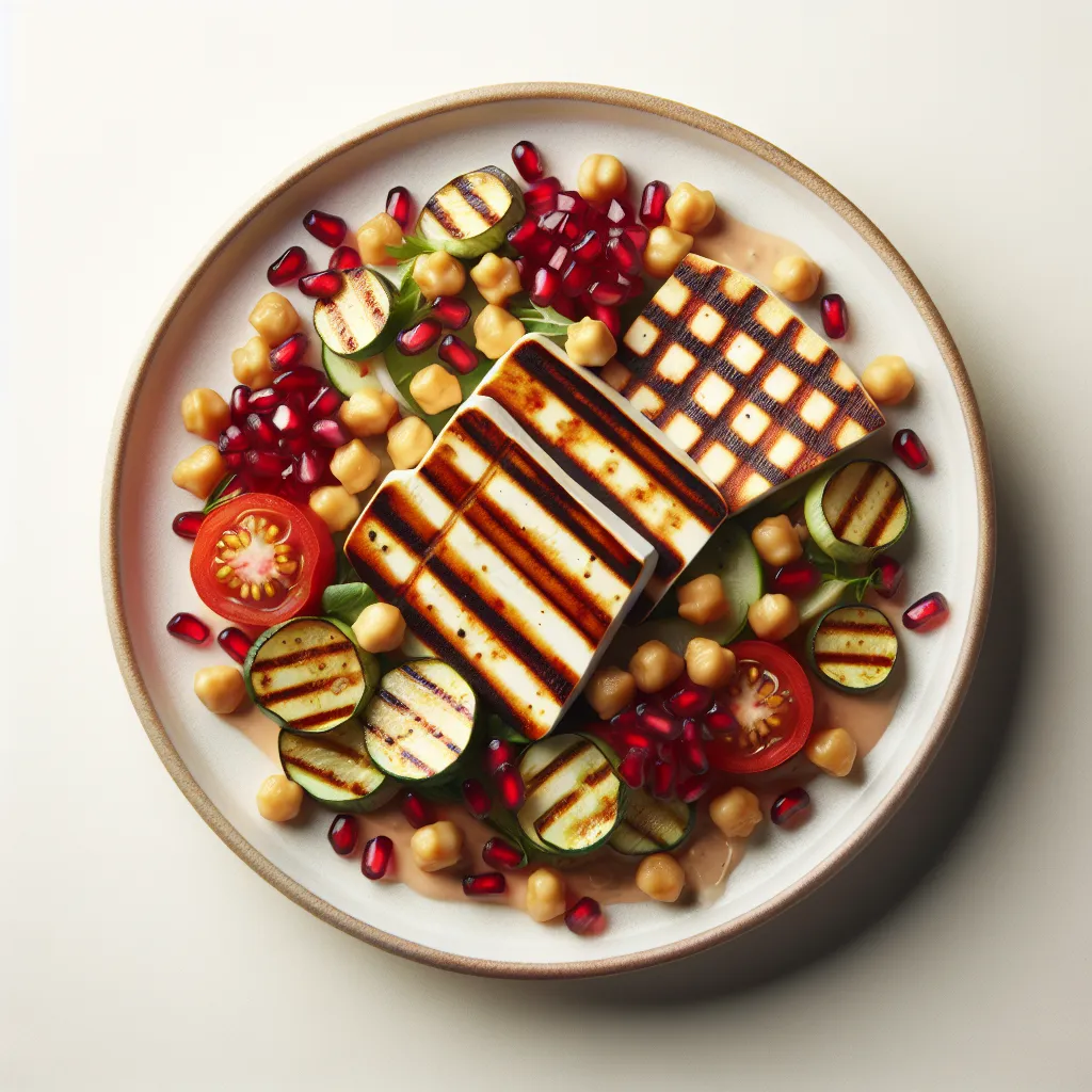 Pomegranate and Chickpea Salad with Grilled Halloumi