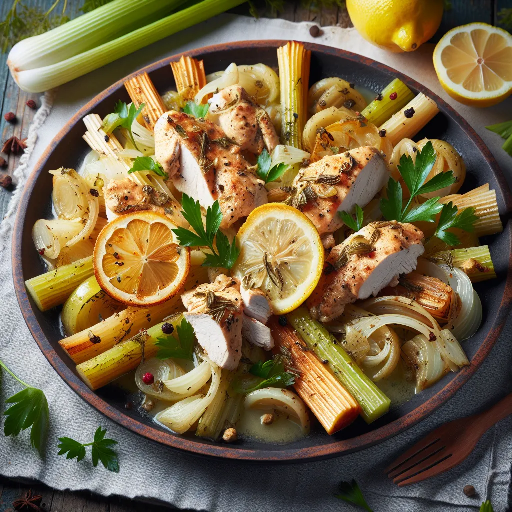 Rôti de céleri-rave et poulet au citron et aux herbes