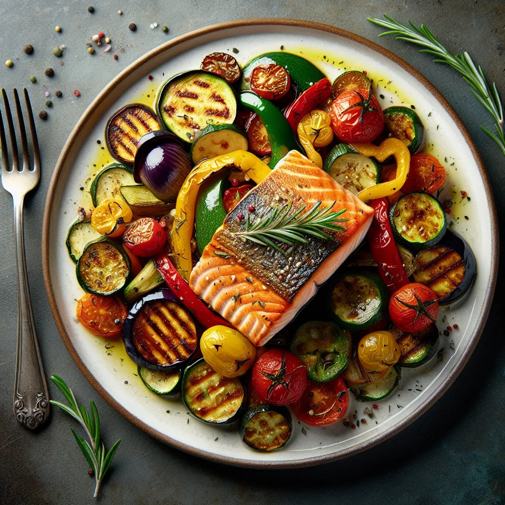 Saumon grillé aux légumes méditerranéens