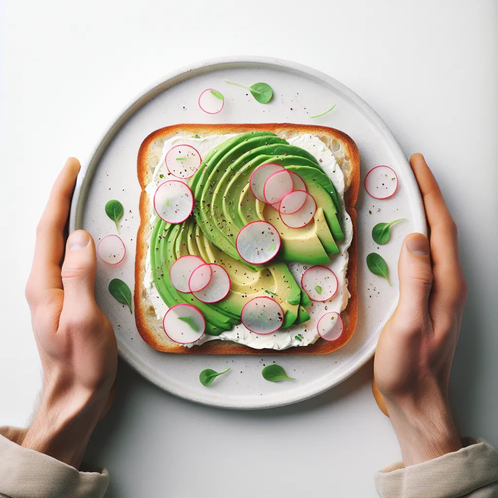 Tartine de fromage blanc, avocat et radis